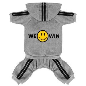 Gray Dog Hoodie with Smiley Face